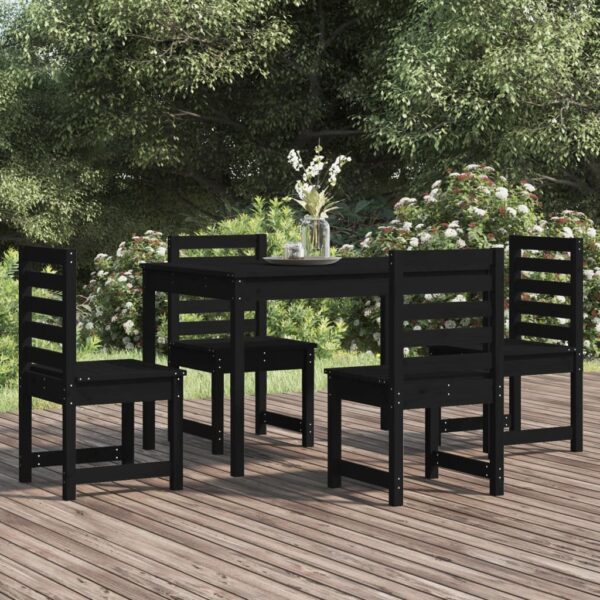 5 Piece Garden Dining Set Black Solid Wood Pine