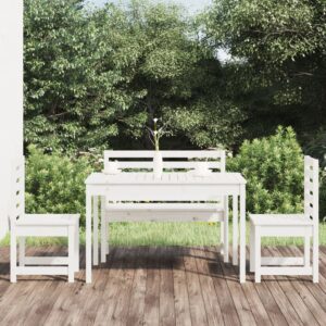 4 Piece Garden Dining Set White Solid Wood Pine