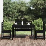 4 Piece Garden Dining Set Black Solid Wood Pine