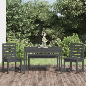 4 Piece Garden Dining Set Grey Solid Wood Pine