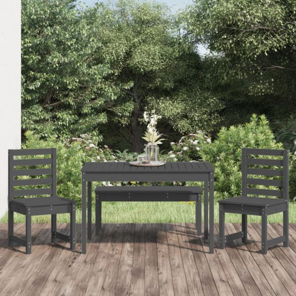 4 Piece Garden Dining Set Grey Solid Wood Pine