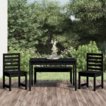 4 Piece Garden Dining Set Black Solid Wood Pine