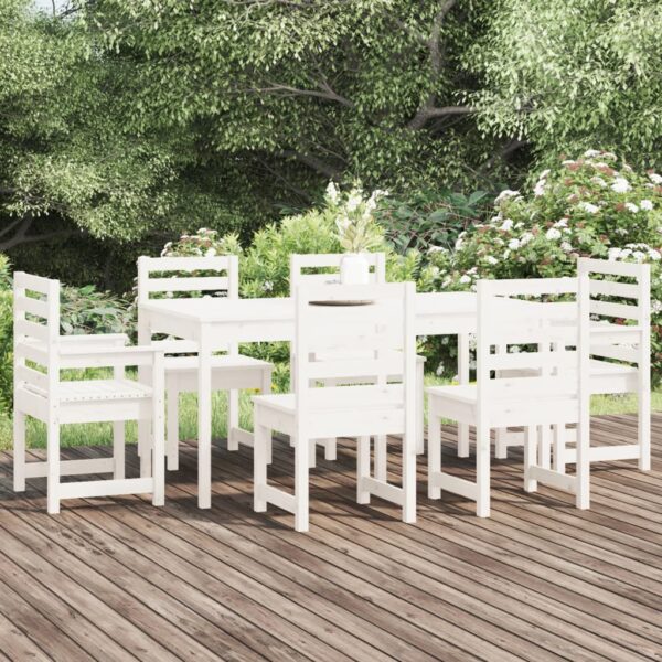 7 Piece Garden Dining Set White Solid Wood Pine