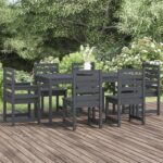 7 Piece Garden Dining Set Grey Solid Wood Pine