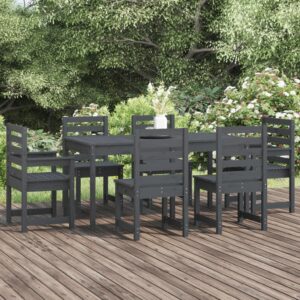 7 Piece Garden Dining Set Grey Solid Wood Pine