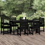 7 Piece Garden Dining Set Black Solid Wood Pine