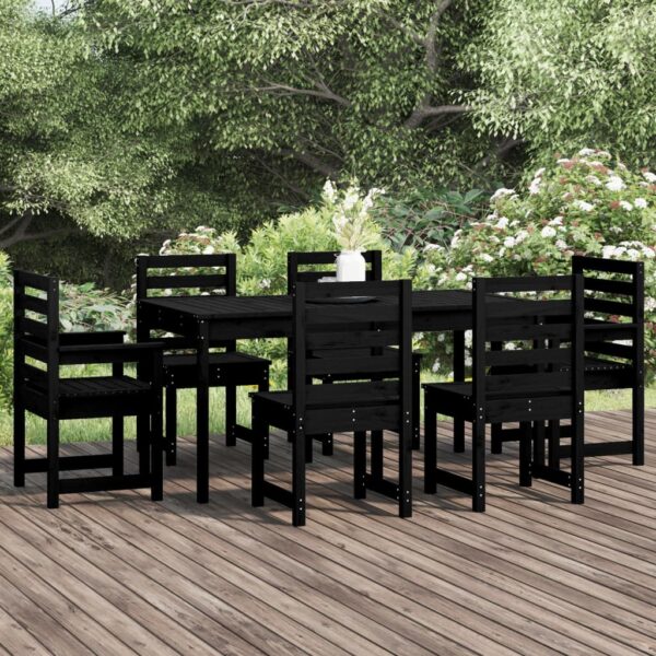 7 Piece Garden Dining Set Black Solid Wood Pine