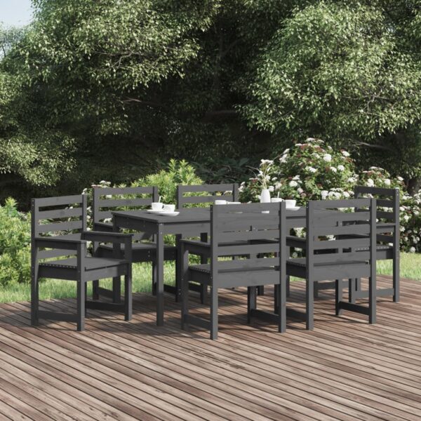 7 Piece Garden Dining Set Grey Solid Wood Pine