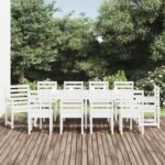 11 Piece Garden Dining Set White Solid Wood Pine