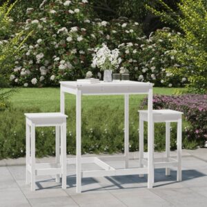 3 Piece Garden Bar Set White Solid Wood Pine