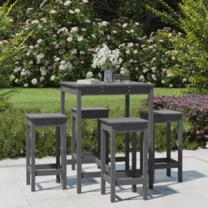 5 Piece Garden Bar Set Grey Solid Wood Pine