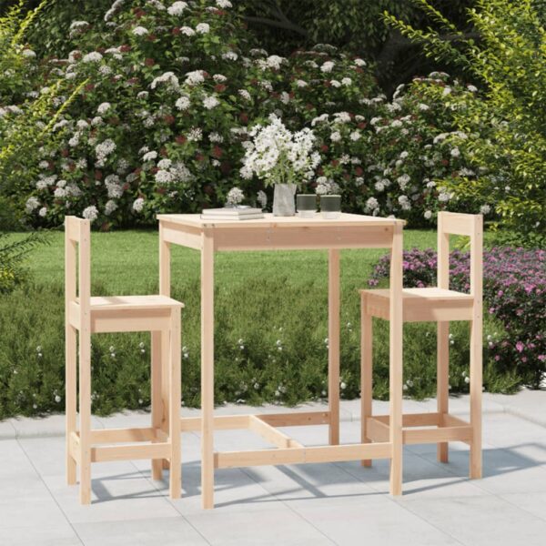 3 Piece Solid Pine Wood Garden Bar Set - Sturdy Top  Comfortable Seating  Wide Applications