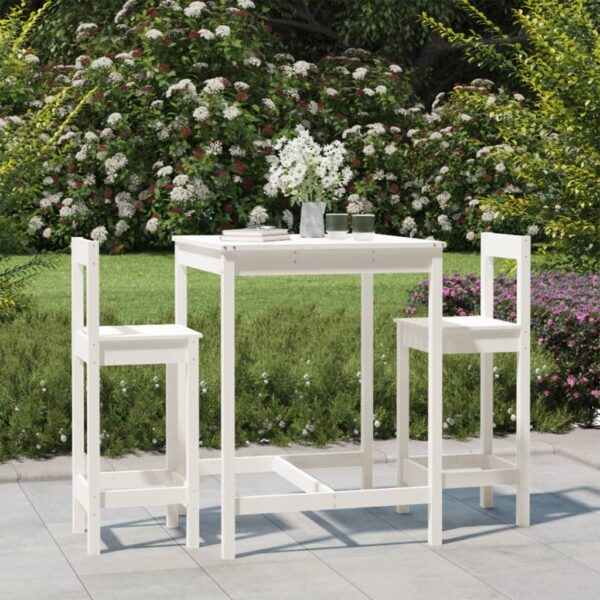 3 Piece Garden Bar Set White Solid Wood Pine