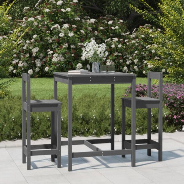 3 Piece Garden Bar Set Grey Solid Wood Pine