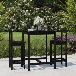 Outdoor Garden Bar Set Black Solid Wood Pine Table Stool Patio Furniture 3 Piece