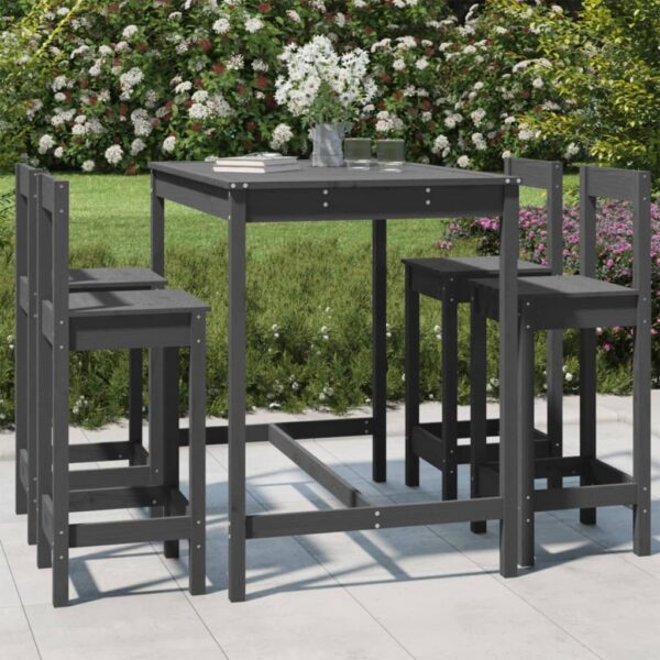 5 Piece Garden Bar Set Grey Solid Wood Pine