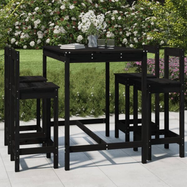 5 Piece Garden Bar Set Black Solid Wood Pine