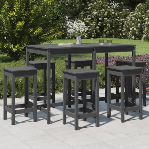 7 Piece Garden Bar Set Grey Solid Wood Pine