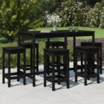 7 Piece Garden Bar Set Black Solid Wood Pine