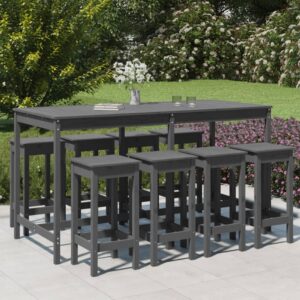 9 Piece Garden Bar Set Grey Solid Wood Pine