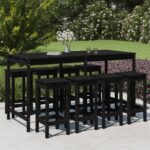 9 Piece Garden Bar Set Black Solid Wood Pine