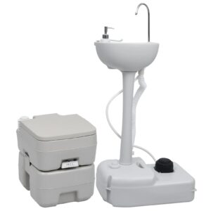 Portable Camping Toilet and Handwash Stand Set  Grey  HDPE  PP  20L Waste Tank