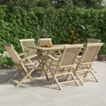 7 Piece Garden Dining Set Grey Solid Wood Teak