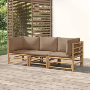 3 Piece Garden Lounge Set with Taupe Cushions  Bamboo