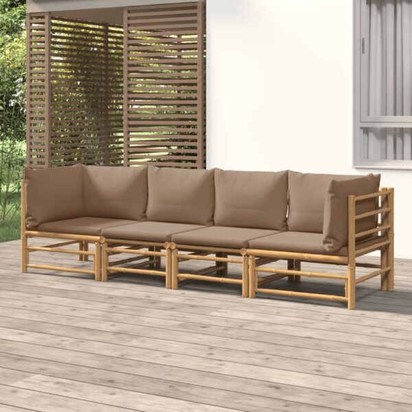 4 Piece Garden Lounge Set with Taupe Cushions  Bamboo