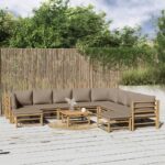 11 Piece Garden Lounge Set with Taupe Cushions  Bamboo