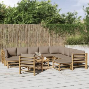 12 Piece Garden Lounge Set with Taupe Cushions  Bamboo