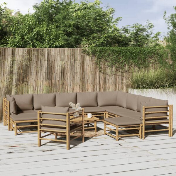 12 Piece Garden Lounge Set with Taupe Cushions  Bamboo