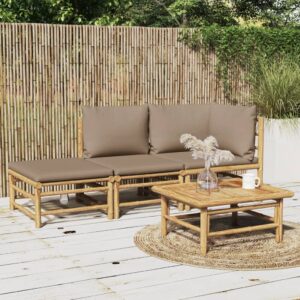 3 Piece Garden Lounge Set with Taupe Cushions  Bamboo