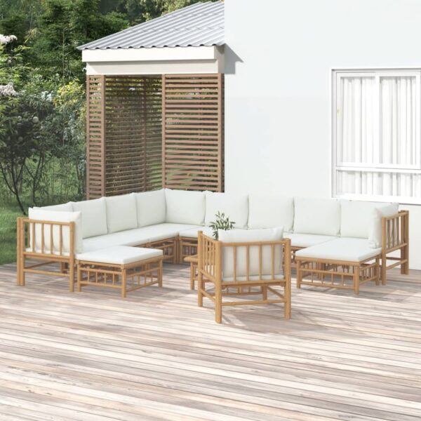 12 Piece Garden Lounge Set with Cream White Cushions  Bamboo