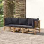 3 Piece Bamboo Garden Lounge Set with Dark Grey Cushions  Comfortable Outdoor Seating