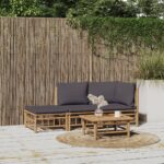 Three Piece Bamboo Garden Lounge Set with Dark Grey Cushions for Outdoor Comfort