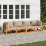 4 Piece Garden Lounge Set with Taupe Cushions Solid Wood