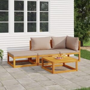 4 Piece Garden Lounge Set with Taupe Cushions Solid Wood