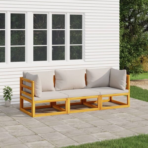 3 Piece Garden Lounge Set with Light Grey Cushions  Solid Acacia Wood  Comfortable and Modular Design