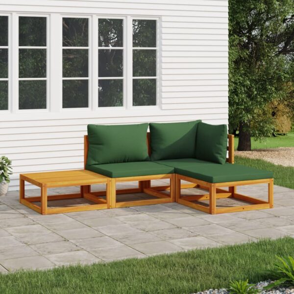 4 Piece Garden Lounge Set with Green Cushions Solid Wood