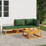 4 Piece Garden Lounge Set with Green Cushions Solid Wood