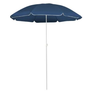 Blue Outdoor Parasol with Steel Pole  UV Protection  Adjustable Height  Tilting Function