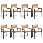 Stackable Garden Chairs 8 pcs Solid Wood Acacia and Metal