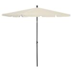 UV Protective Garden Parasol with Steel Pole  Tilting Function  Crank System  Sand Colour