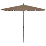 Taupe Garden Parasol with Steel Pole  UV Protective Polyester  Tilting Function  Crank System