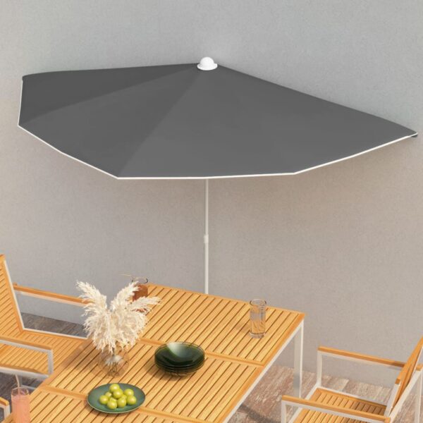 Half Round Garden Parasol with Steel Pole  UV Protective Polyester  180x90 cm  Anthracite