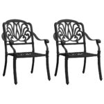 Black Cast Aluminium Garden Chairs Set of 2 - Weather Resistant  Elegant Design  Outdoor Dining and Relaxation