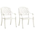 White Cast Aluminium Garden Chairs Set of 2 - Elegant Outdoor Dining and Relaxation Furniture