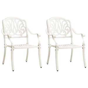 White Cast Aluminium Garden Chairs Set of 2 - Elegant Outdoor Dining and Relaxation Furniture