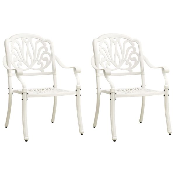 White Cast Aluminium Garden Chairs Set of 2 - Elegant Outdoor Dining and Relaxation Furniture